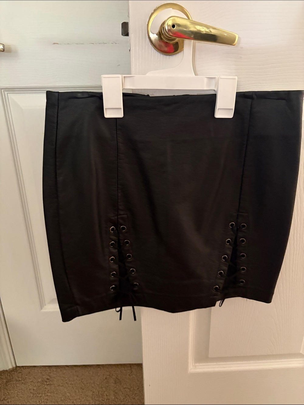 Streetwear Society Black Faux Leather Mini Skirt with Lace-Up Sides